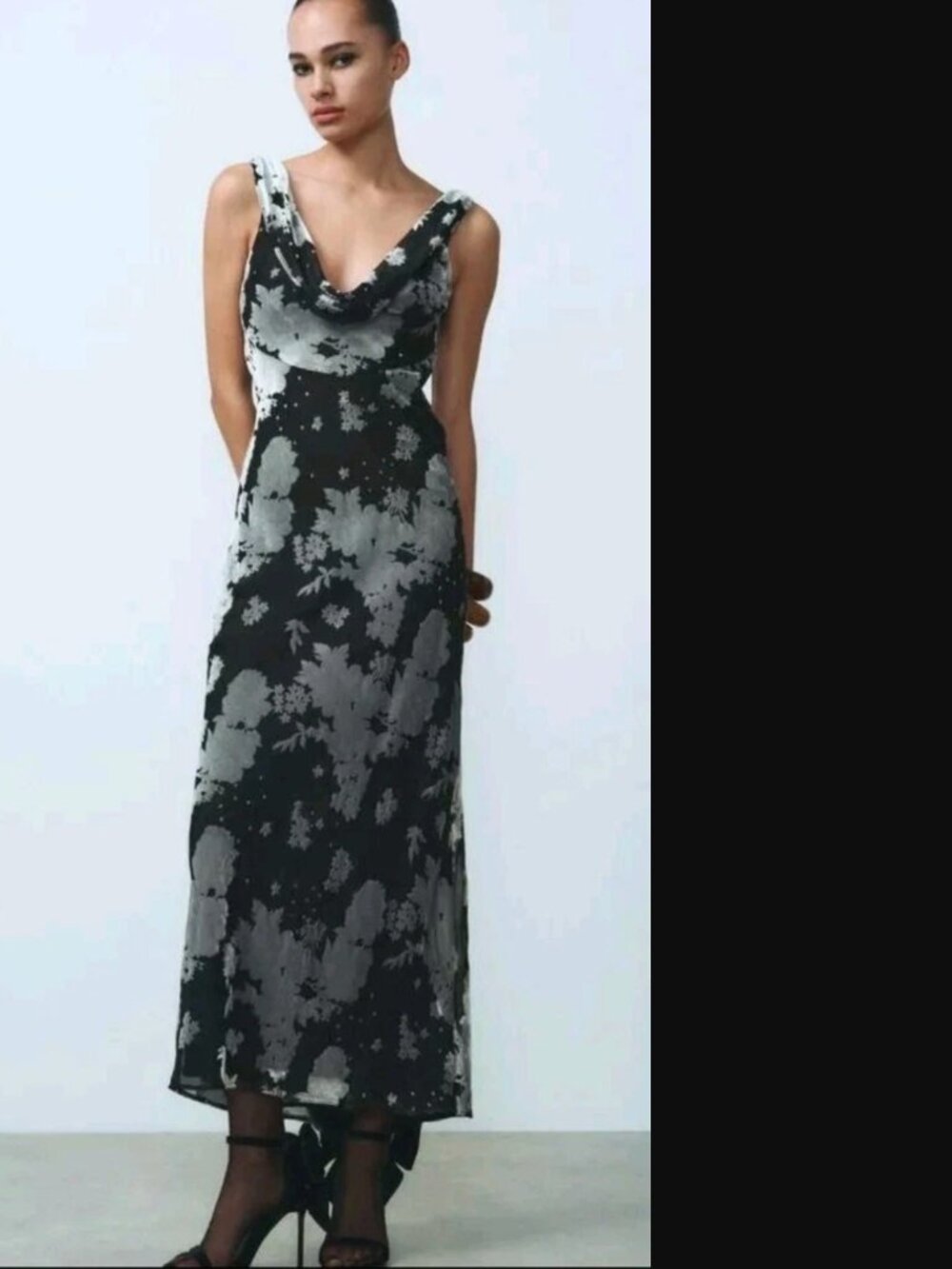ZARA WOMEN BLUE BLACK LONG VELVET DETAILS DRESS SIZE S NWOT